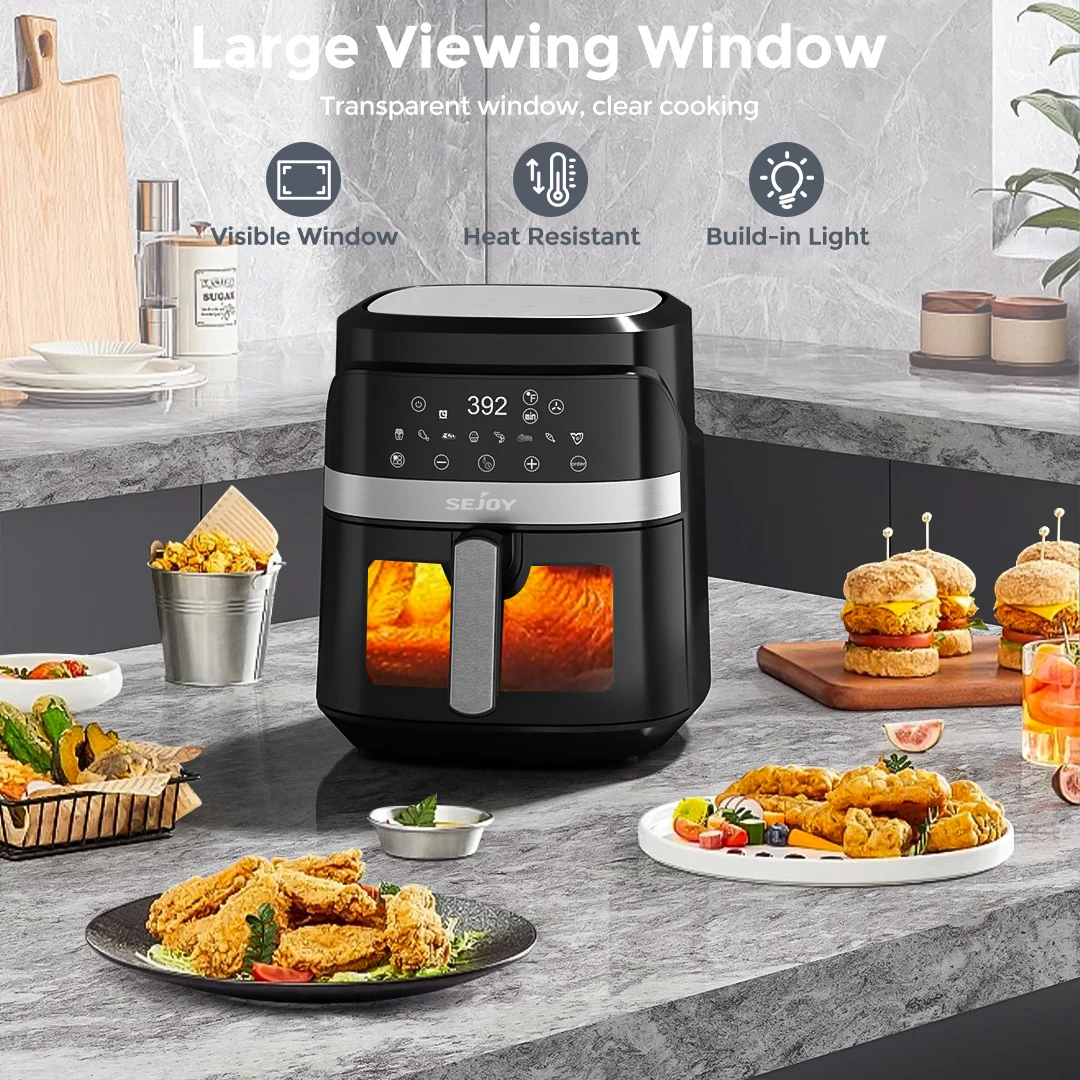 SEJOY Air Fryer Toaster Oven Combo 6 Quart Digital Display with 8 Cooking Presets Oilless Cooker,Visible Window