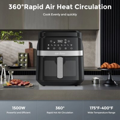 SEJOY Air Fryer Toaster Oven Combo 6 Quart Digital Display with 8 Cooking Presets Oilless Cooker,Visible Window - Image 5