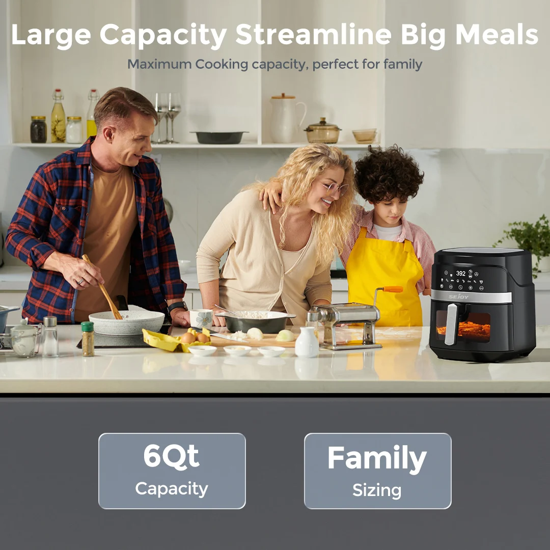 SEJOY Air Fryer Toaster Oven Combo 6 Quart Digital Display with 8 Cooking Presets Oilless Cooker,Visible Window
