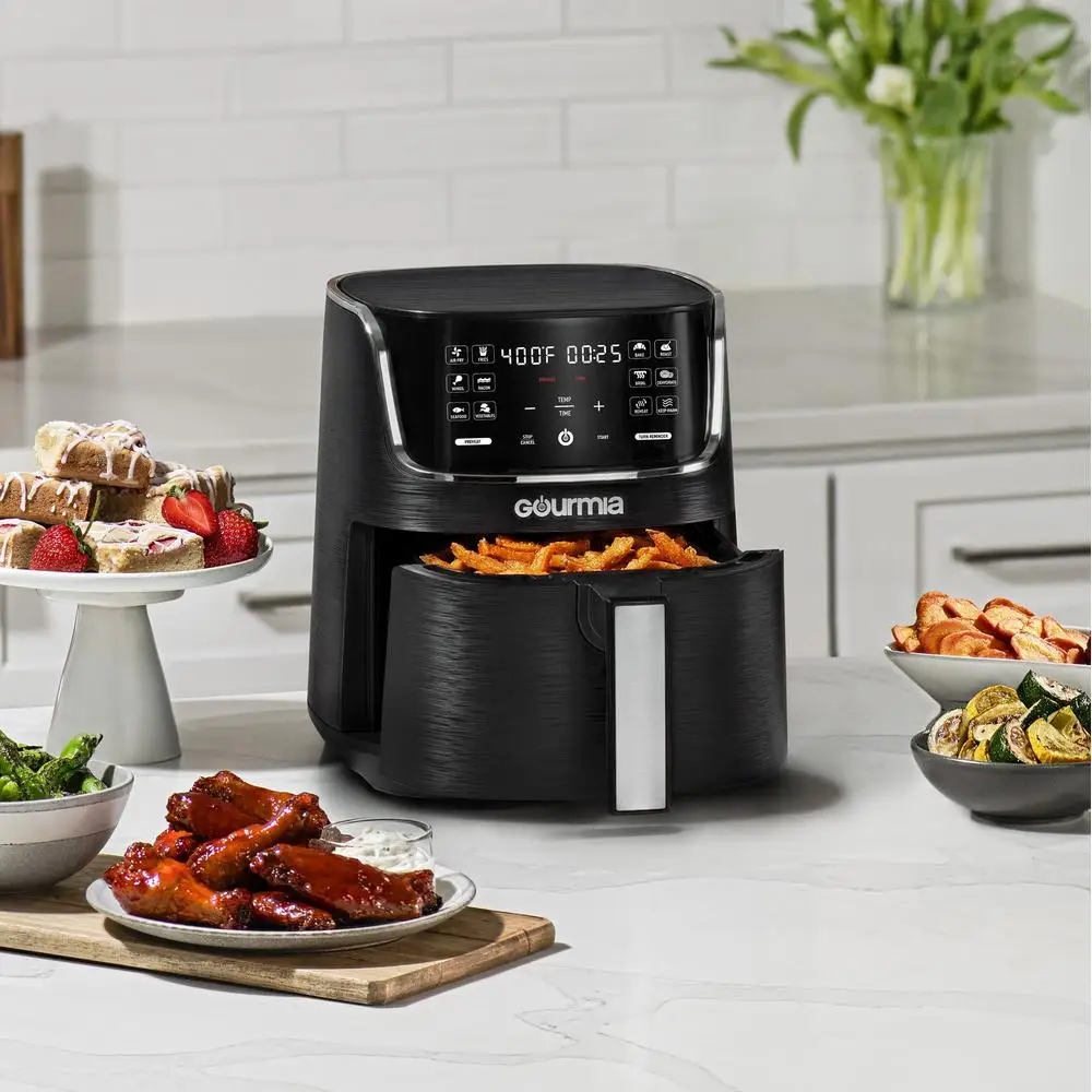 Digital Air Fryer 4 Qt 12 Presets Touchscreen FryForce 360 Technology Nonstick Basket and Tray Dishwasher Safe Intuitive Display Digital Air Fryer 4 Qt 12 Presets Touchscreen FryForce 360 Technology Nonstick Basket and Tray Dishwasher Safe Intuitive Display