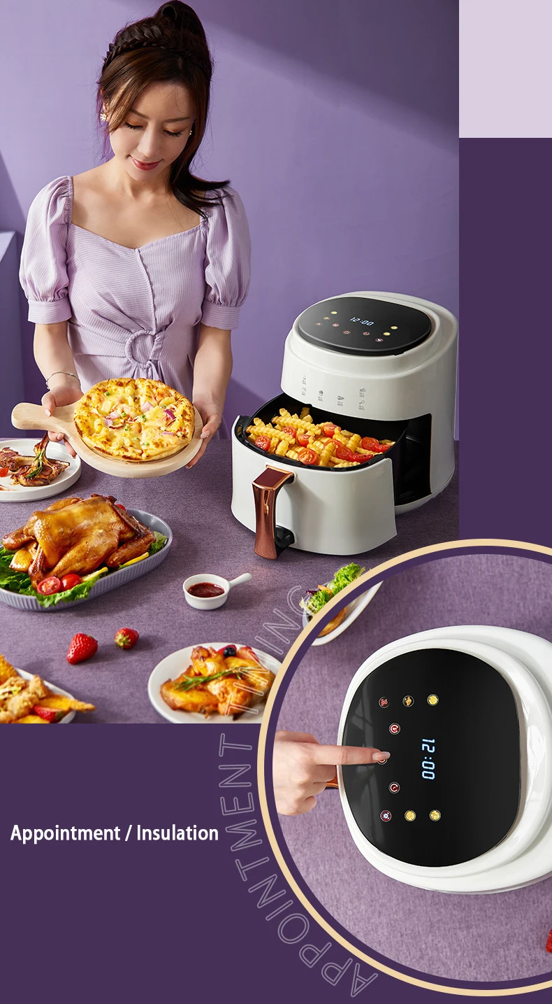 900W 110V-220V Household 8L AirFryer No Oil Electric Fryer with Gridiron Intelligent Touch Screen Oven for Whole Chicken