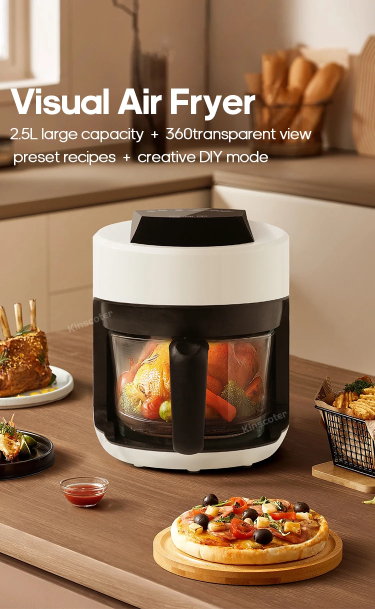 Free Electric Hot Glass Air Fryers Oven 12-in 1 2.5L White Air Fryers with Nonstick Basket Home Kitchen Appliances