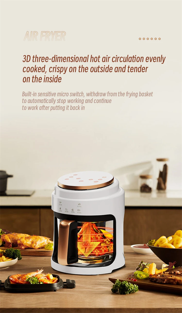 Smart Visual Air Fryer 3L Multi-functional Oil-free Fryer Automatic Household 360°Baking LED Touchscreen Deep Fryer without Oil