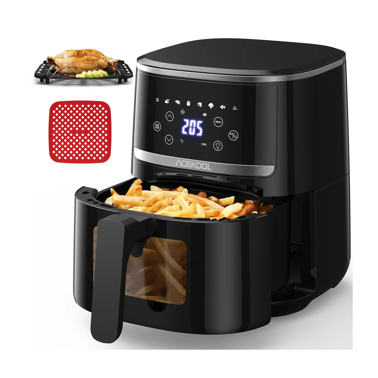 Digital Display 5 Quart Air Fryer Toaster Oven Combo with 8 Cooking Presets Oilless Cooker Visible Window,Dishwasher Safe Basket