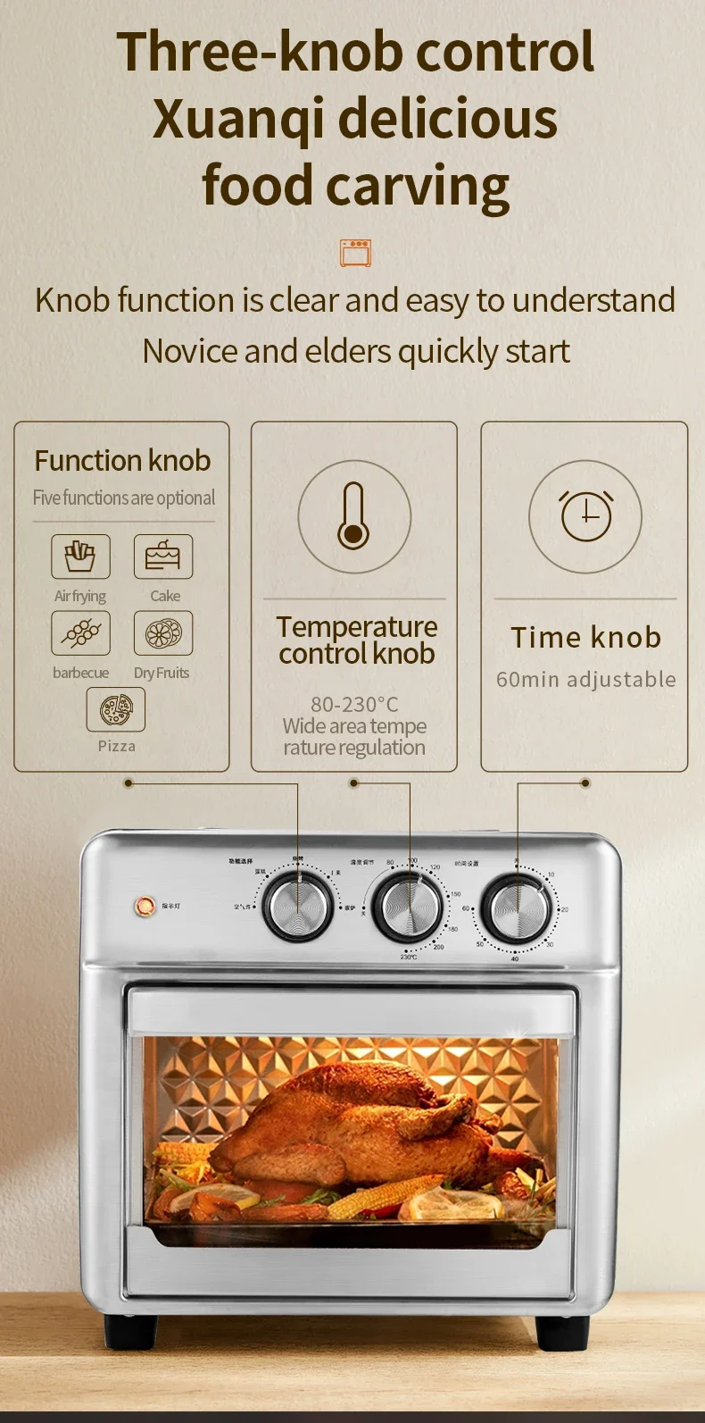 Smart air fryer oven 26L 13L Large Capacity Electric Air Fryers Visible Window Household Kitchen Deep Fryer without Oil EU 220V