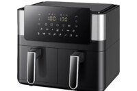 8L 2000W Stainless Steel Air Fryer Double Basket Digital Display with 8 Cooking Presets Oilless Cooker Dishwasher Safe Basket