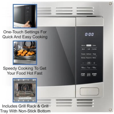 RecPro RV Kitchen Air Fryer & Convection Microwave with Trim Kit | 1.0 Cu. Ft. | 120V | 6 Cooking Modes (Stainless Steel) - Image 4
