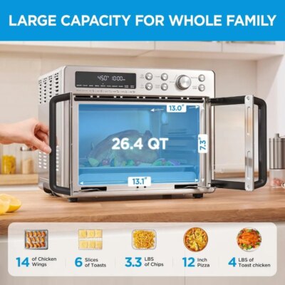 26.4 quarts, oversized air fryer countertop oven 10 in 1 combination, cooking speed increased by 25%, oil reduced by 90% - Image 4