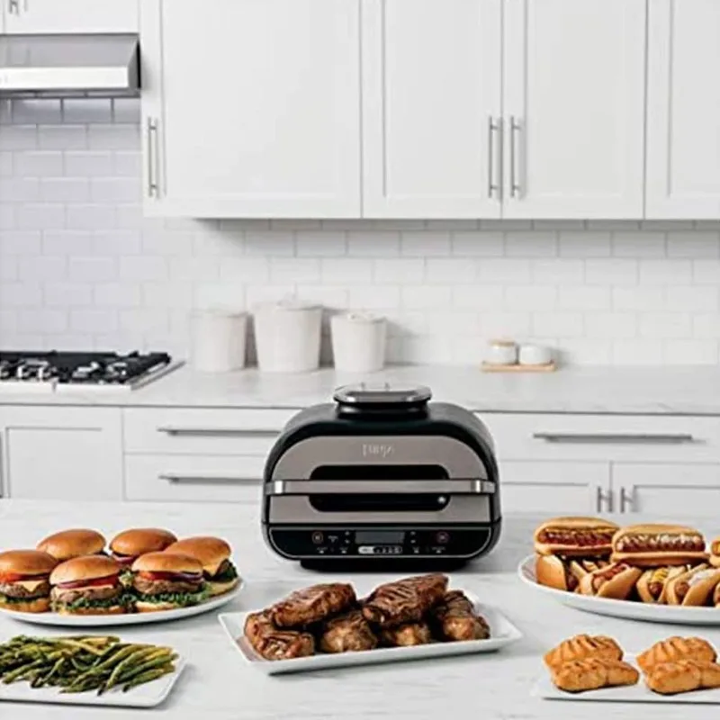 Ninja Foodi 5 In 1 Indoor Grill and Air Fryer with Surround Searing, Removable Grill Gate, Cooking Pot, and Smoke Control System