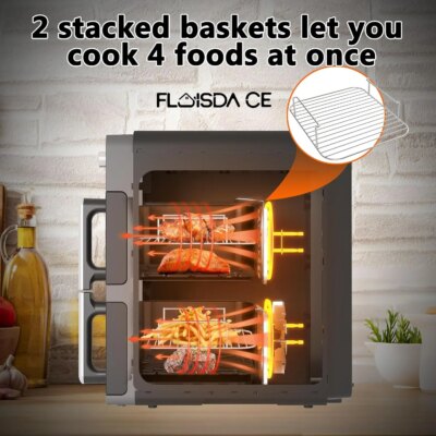 10-QT Dual Large Air Fryer, XL 2-Basket Air Fryer, 10-in-1 Technology Double Cooks 4 Foods at Once, Smart Finish & Match Cook, A - Image 4