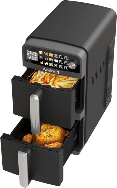 10-QT Dual Large Air Fryer, XL 2-Basket Air Fryer, 10-in-1 Technology Double Cooks 4 Foods at Once, Smart Finish & Match Cook, A