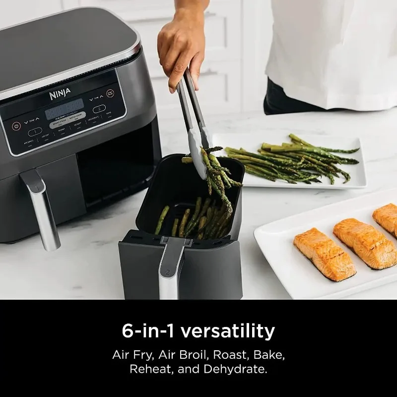 Ninja DZ201 Foodi 8 Quart 6-in-1 DualZone 2-Basket Air Fryer with 2 Independent Frying Baskets, Match Cook & Smart Finish, Grey