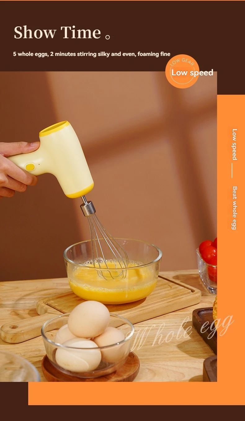 Modern Minimalist Home Electric Hand Mixer: High-Speed Egg Beater, Coffee Milk Frother & Cake Baking Tool with Built-in Battery