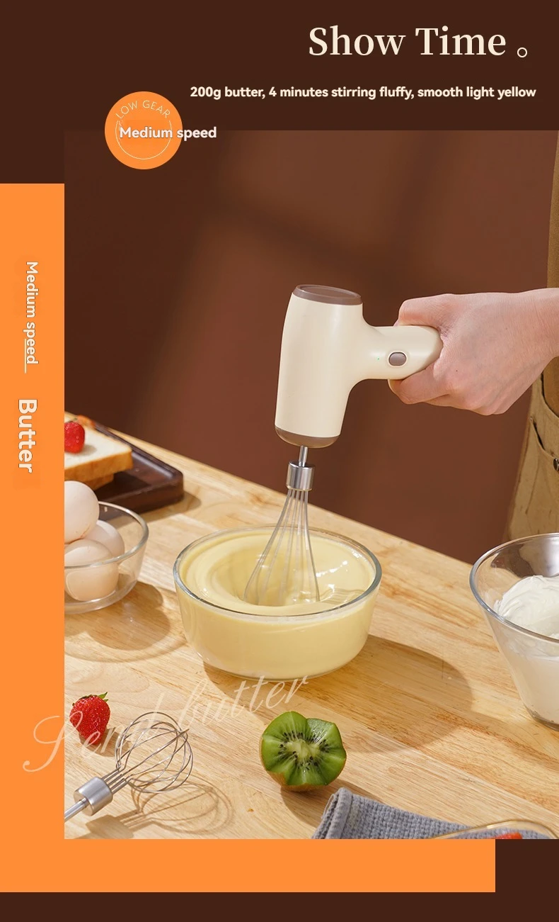 Modern Minimalist Home Electric Hand Mixer: High-Speed Egg Beater, Coffee Milk Frother & Cake Baking Tool with Built-in Battery