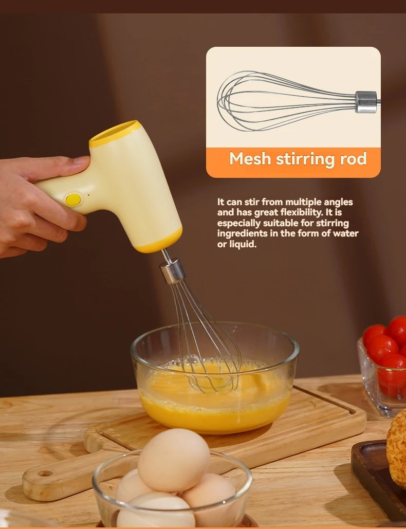Modern Minimalist Home Electric Hand Mixer: High-Speed Egg Beater, Coffee Milk Frother & Cake Baking Tool with Built-in Battery