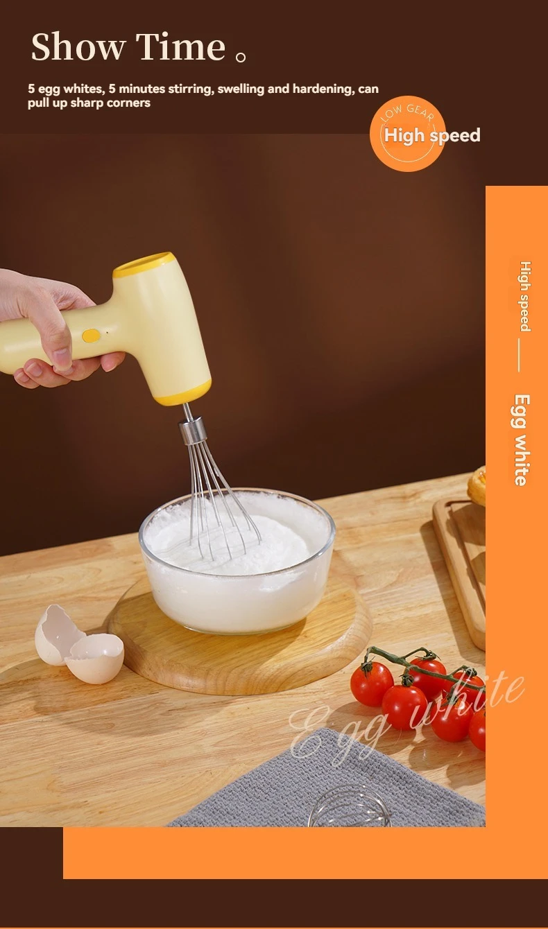 Modern Minimalist Home Electric Hand Mixer: High-Speed Egg Beater, Coffee Milk Frother & Cake Baking Tool with Built-in Battery