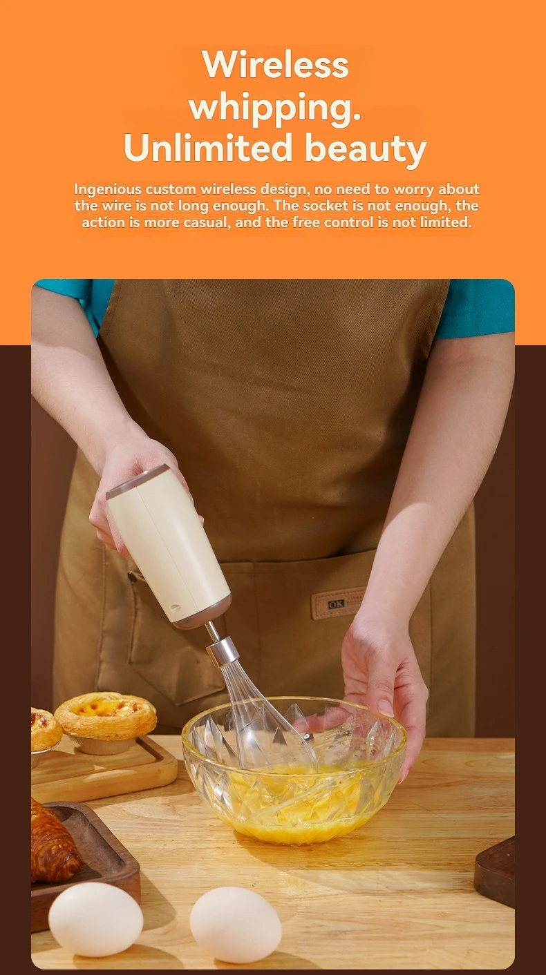 Modern Minimalist Home Electric Hand Mixer: High-Speed Egg Beater, Coffee Milk Frother & Cake Baking Tool with Built-in Battery
