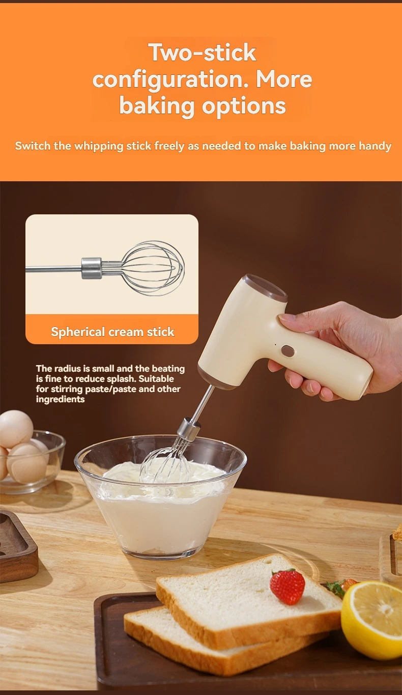 Modern Minimalist Home Electric Hand Mixer: High-Speed Egg Beater, Coffee Milk Frother & Cake Baking Tool with Built-in Battery