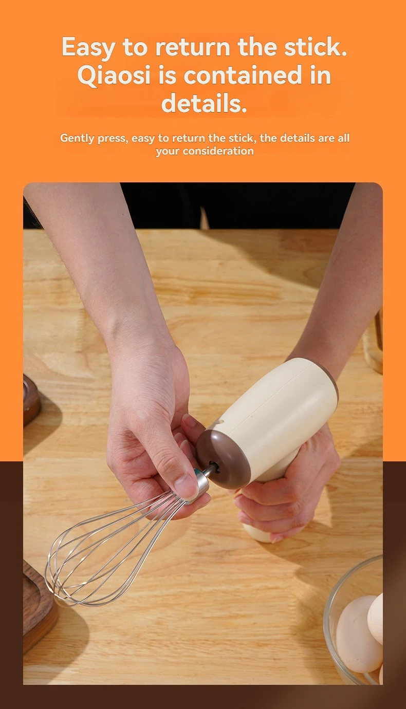 Modern Minimalist Home Electric Hand Mixer: High-Speed Egg Beater, Coffee Milk Frother & Cake Baking Tool with Built-in Battery