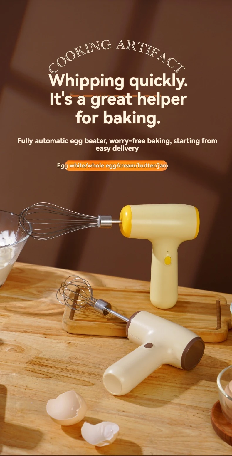 Modern Minimalist Home Electric Hand Mixer: High-Speed Egg Beater, Coffee Milk Frother & Cake Baking Tool with Built-in Battery