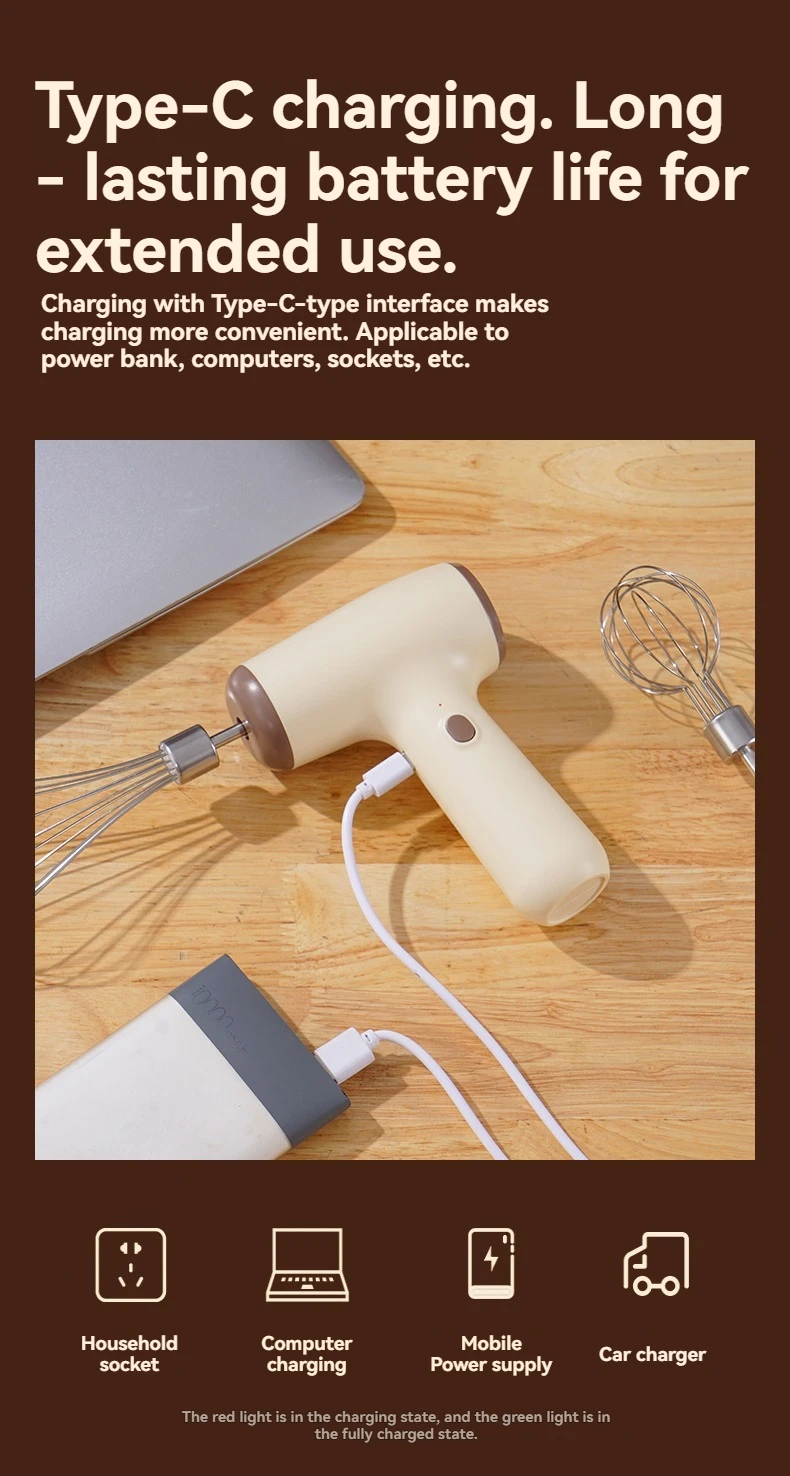 Modern Minimalist Home Electric Hand Mixer: High-Speed Egg Beater, Coffee Milk Frother & Cake Baking Tool with Built-in Battery