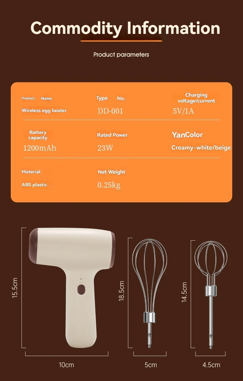 Modern Minimalist Home Electric Hand Mixer: High-Speed Egg Beater, Coffee Milk Frother & Cake Baking Tool with Built-in Battery