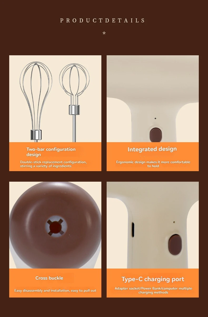Modern Minimalist Home Electric Hand Mixer: High-Speed Egg Beater, Coffee Milk Frother & Cake Baking Tool with Built-in Battery
