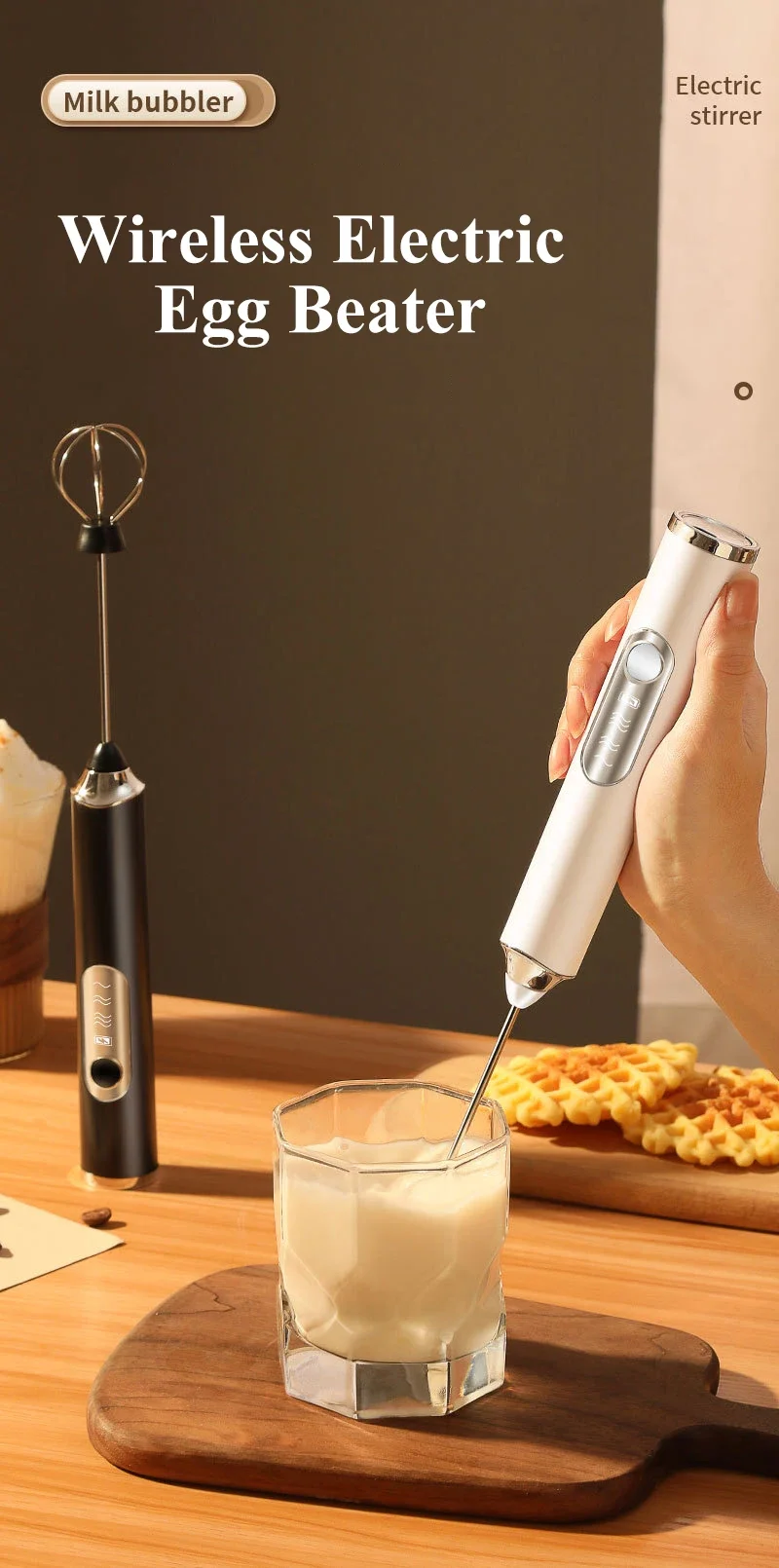High Quality Electric Milk Frother Foam Maker Handheld USB Rechargeable Foamer High Speeds Drink Mixer Coffee Frothing Wand