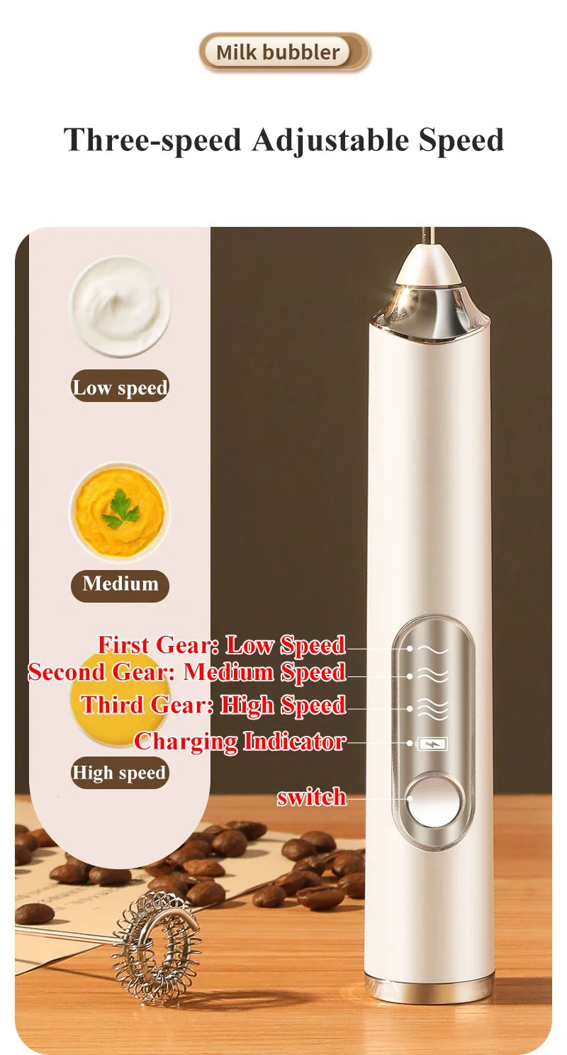 High Quality Electric Milk Frother Foam Maker Handheld USB Rechargeable Foamer High Speeds Drink Mixer Coffee Frothing Wand
