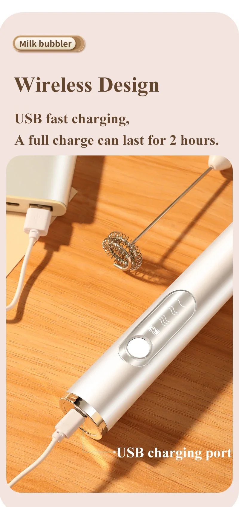 High Quality Electric Milk Frother Foam Maker Handheld USB Rechargeable Foamer High Speeds Drink Mixer Coffee Frothing Wand