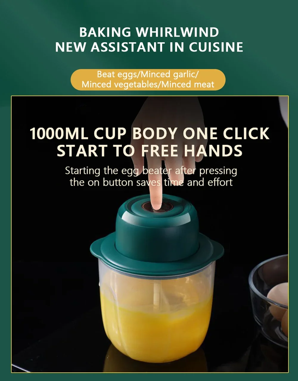 Electric Mixer Ultra-Large Capacity Whisk Egg Beater Control Kitchen Blender USB Wireless Kitchen Automatic Frother Foamer