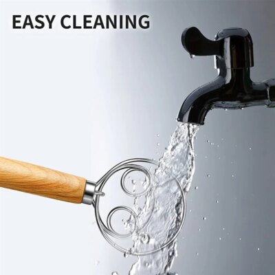 A85Z-Dough Whisk Stainless Steel Dough Whisk Danish Dough Whisk Dutch Style Bread Dough Hand Mixer Wooden Handle Kitchen Baking
