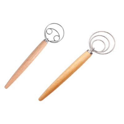 A85Z-Dough Whisk Stainless Steel Dough Whisk Danish Dough Whisk Dutch Style Bread Dough Hand Mixer Wooden Handle Kitchen Baking - Image 2