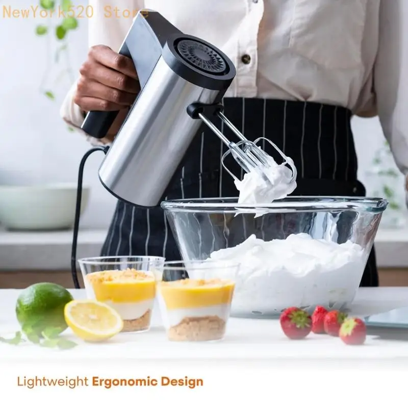 N84C Stainless Steel Hand Mixer with Whisk Attachments and Dough Hook Dishwasher Safe Whipping Machine Household Eggs Beater