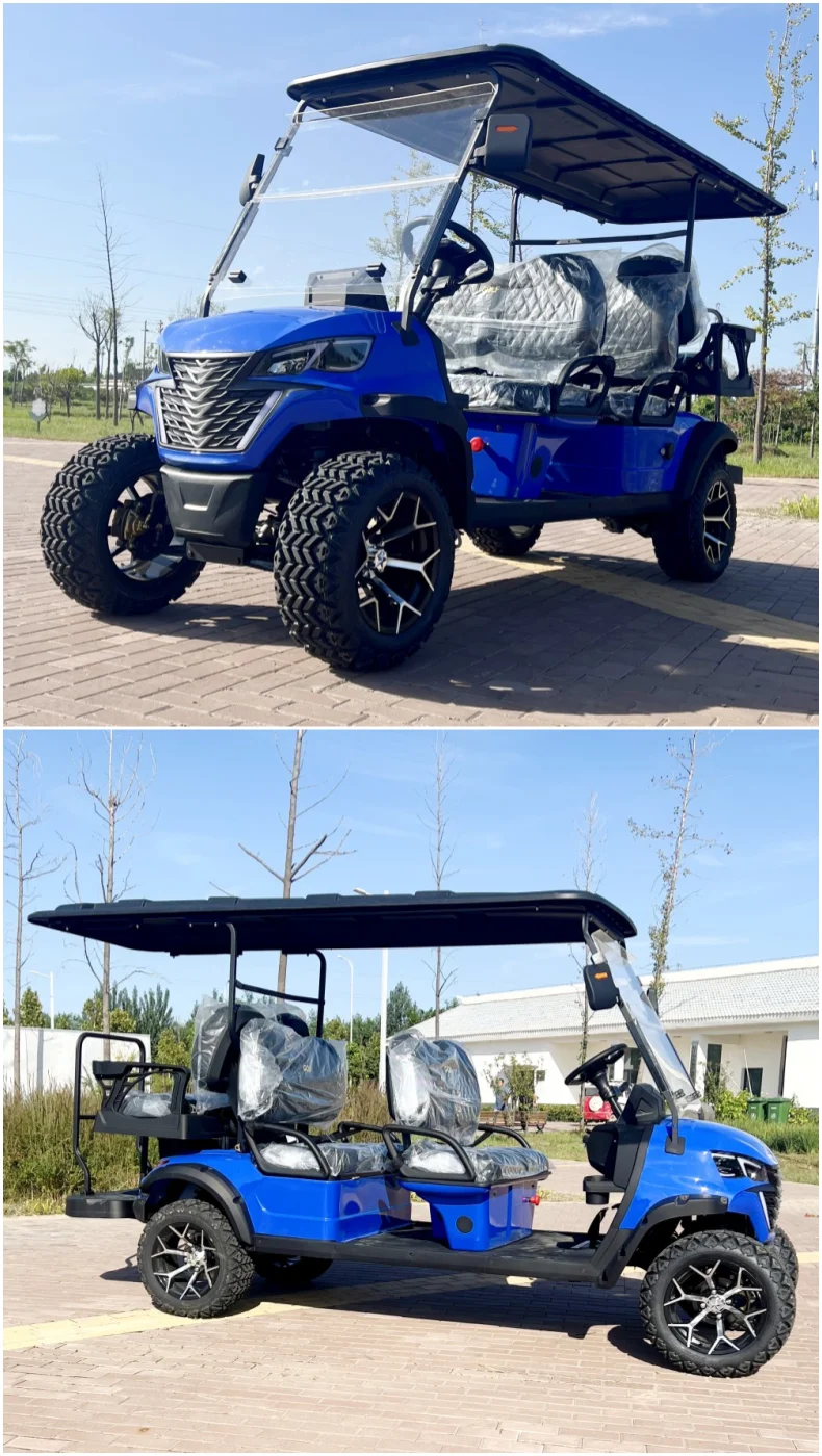 4+2 6 Seat Sightseeing Bus Club Cart Electric Golf Buggy Hunting Car with Carbon Fiber Steering Wheel