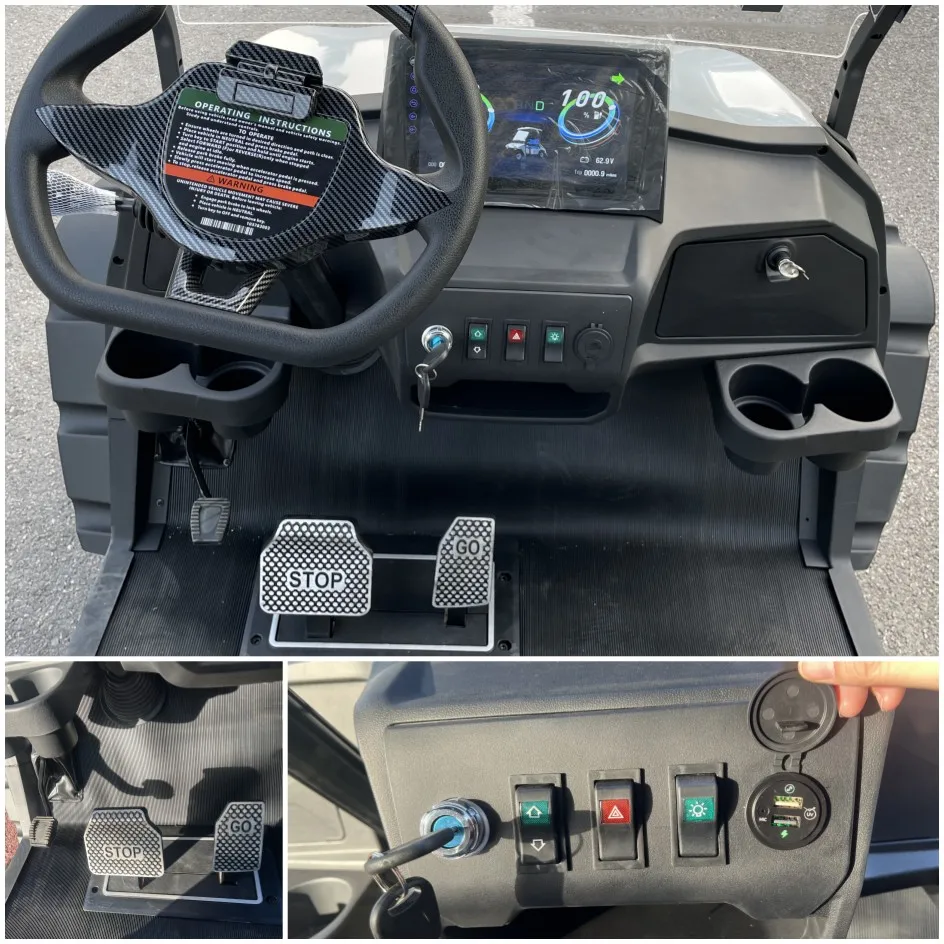 4+2 6 Seat Sightseeing Bus Club Cart Electric Golf Buggy Hunting Car with Carbon Fiber Steering Wheel