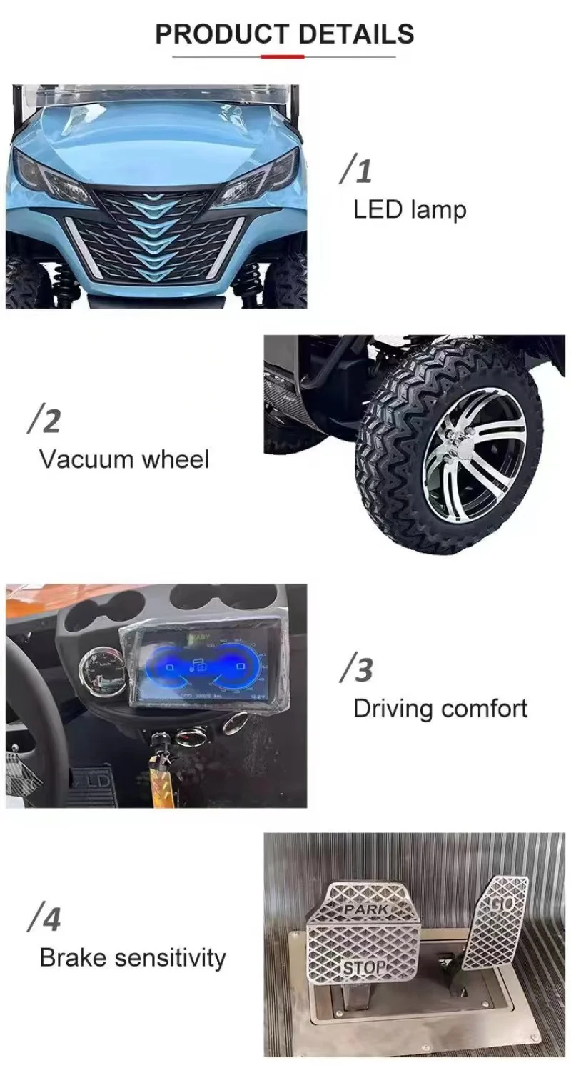 Best Selling 60V Electric Luxury Off-road Golf Cart Full Car LED Lights Four-wheeler Club 4+2 6 Seat Electric Golf Cart