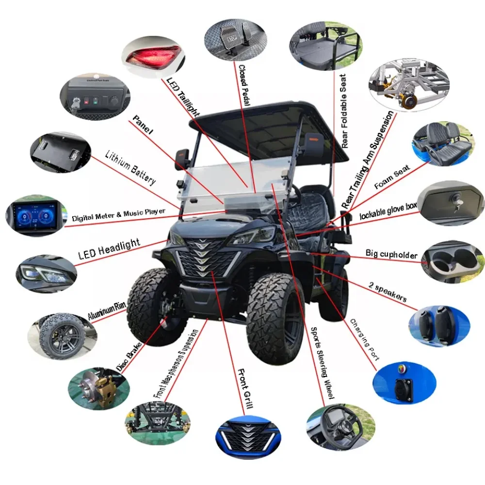 Chinese Suppliers Golf Buggy Cart Price Luxury Vehicle Street Legal Adult 2 +2Seater 72V Electric Golf Cart