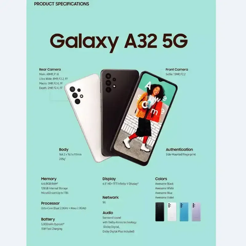 Samsung Galaxy A32 5g Smartphone 6.5-inches Screen CPU Dimensity 720 48MP Camera Android in gond condition Used Phone Samsung Galaxy A32 5g Smartphone 6.5-inches Screen CPU Dimensity 720 48MP Camera Android in gond condition Used Phone