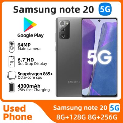 Samsung Galaxy Note 20 5g Smartphone Android 6.7inch Screen 128GB ROM 8GB RAM NFC Unlocked Good Condition Used Phone