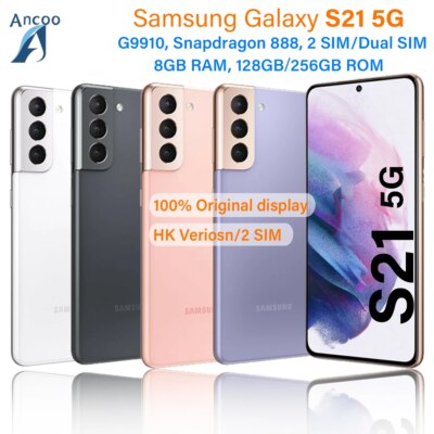Unlocked Galaxy S21 5G G9910 128GB/256GB ROM Octa Core Original Androi 64MP 8GB Dual SIM 6.2" Snapdragon888  Cell Phone