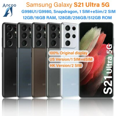 Original Galaxy S21 Ultra 5G G998U1 G9980 128G/256G/512GB ROM 12/16GB RAM Snapdragon Octa Core 6.8" eSim NFC Cell Phone