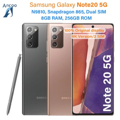 Unlocked Galaxy Note20 5G N9810 256GB ROM 8GB Octa Core 6.7“ Snapdragon 865  64MP&Dual 12MP Dual Sim Original Cell Phone