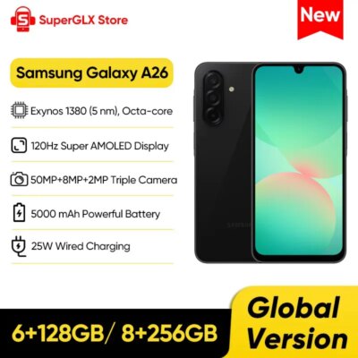 Global Version Samsung Galaxy A26 5G Smartphone Exynos 1380 6.7'' 120Hz Super AMOLED Display 50MP OIS Camera 5000mAh Battery