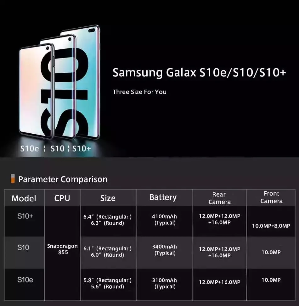 Samsung Galaxy S10 S10+ S10e G973U1 G975U1 G970U1 RAM 6/8/12GB ROM 128/256/512GB/1TB Snapdragon NFC 4G LTE Original Cell Phone Samsung Galaxy S10 S10+ S10e G973U1 G975U1 G970U1 RAM 6/8/12GB ROM 128/256/512GB/1TB Snapdragon NFC 4G LTE Original Cell Phone