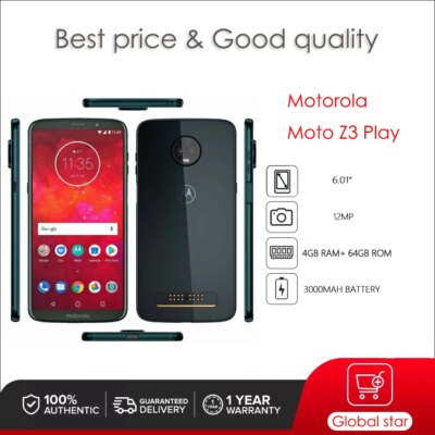 Motorola Moto Z3 Play XT1929 Refurbished Original Unlocked Phone 4GB RAM 32GB ROM 6.01 inches 12MP 4G LTE 3000mAh Cellphone