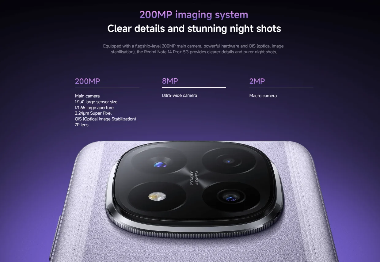 Xiaomi Redmi Note 14 Pro+ Plus 5G Global Version Smartphone Snapdragon 7s Gen 3 NFC 5110mAh 120W HyperCharge 200MP AI Camera