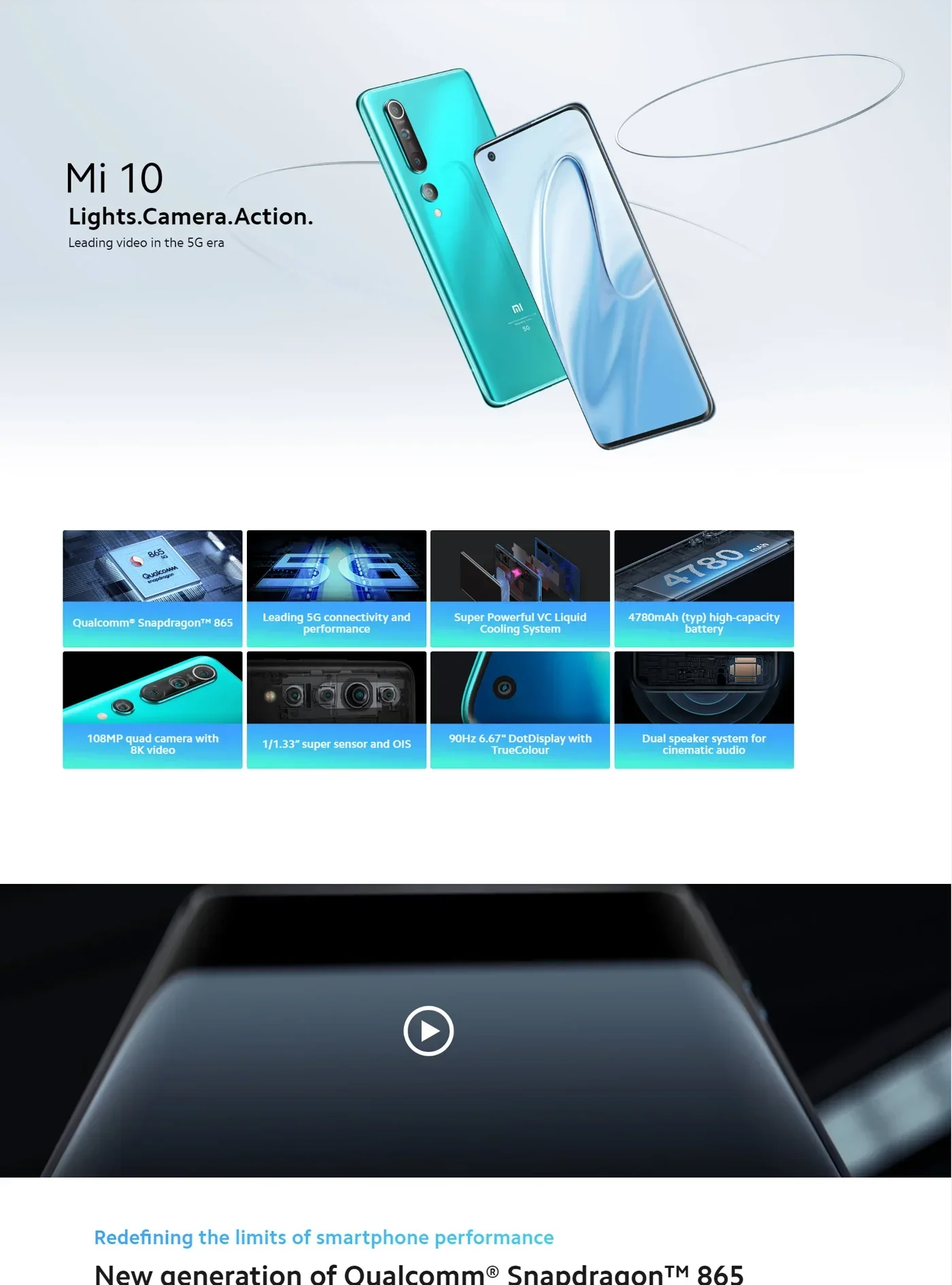 Xiaomi 10 5G Android  6.67 inch Qualcomm Snapdragon 865 RAM 12GB ROM 256GB used phone