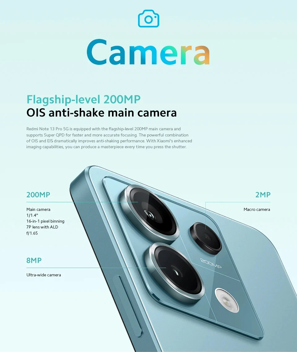 Xiaomi Redmi Note 13 Pro 5G Global Version Snapdragon 7s Gen 2 200MP OIS Camera 67W Turbo Charging 120Hz AMOLED NFC