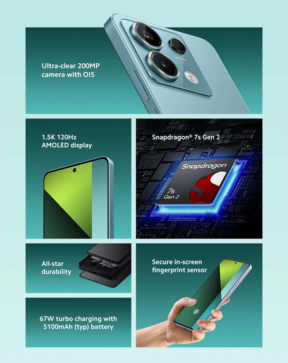 Xiaomi Redmi Note 13 Pro 5G Global Version Snapdragon 7s Gen 2 200MP OIS Camera 67W Turbo Charging 120Hz AMOLED NFC